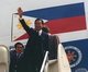 Philippines: President Ferdinand E. Marcos pauses to wave to the people waiting to welcome him as he arrives for a visit to Washington DC, USA, May 1, 1983